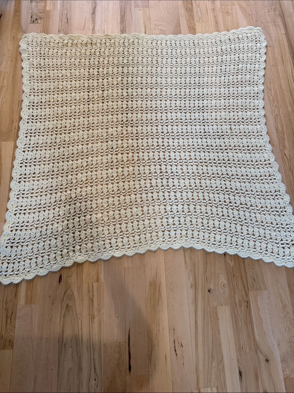 Handmade cream-colored crochet blanket delicate lacy stitch pattern-Vintage